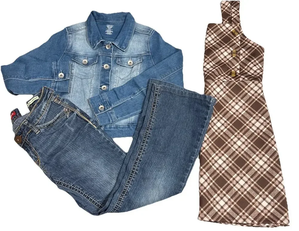 Lot of 3 Jean Jacket, Dress & Denim Pant Girls 10 Casual Fall Outdoor Cowgirl